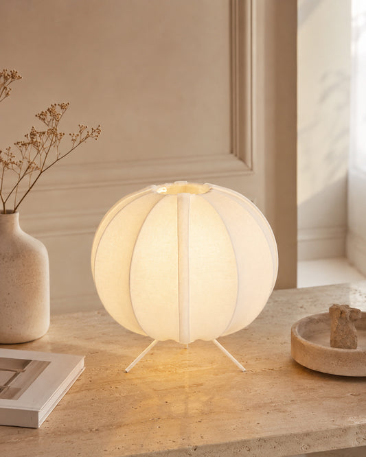 Homesake® Traditional Style Design Living Room Silk Fabric Table Lamp for Home and Hotel Decoration Ball Shade Silk Restaurant Table Lamps White