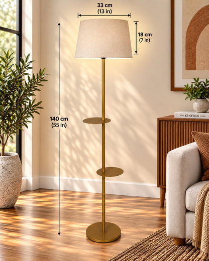 Contemporary Duo Shelf Metal Floor Lamp, Bedside Living room Office Home Decor Lamp, Golden