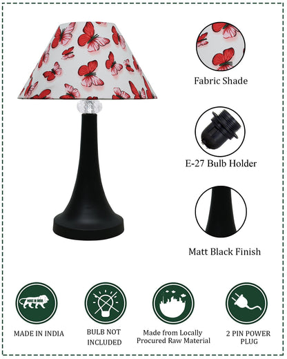 Black Metal Cone Table Lamp with Fabric Shade, B22 holder Nightstand Lamp