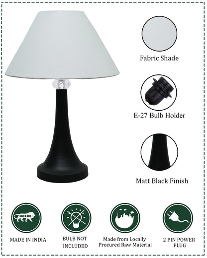 Black Metal Cone Table Lamp with Fabric Shade, B22 holder Nightstand Lamp
