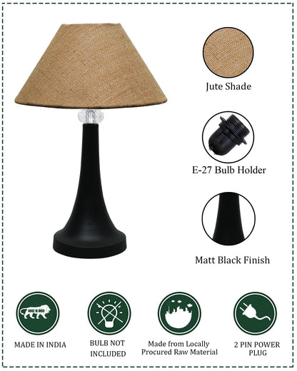 Black Metal Cone Table Lamp with Fabric Shade, B22 holder Nightstand Lamp