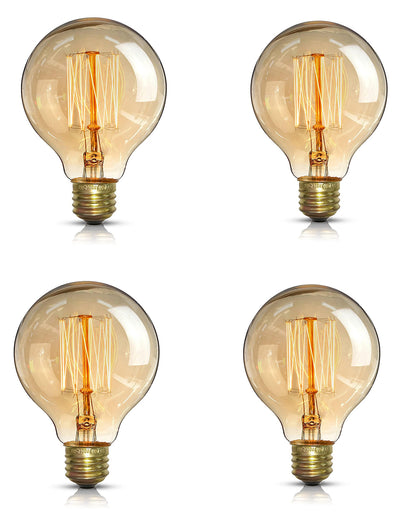 Homesake® Edison Round Bulb - 4 Unit (Warm Yellow), Vintage Edison Bulb with Warm Amber Glow for Decorative Lighting
