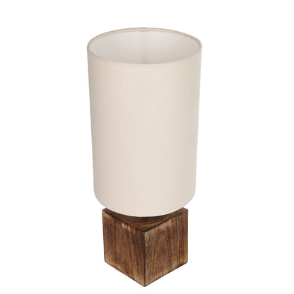 Modern Zen Wooden Lampshade Nightstand Lamps, Antique Base E27 Creative Reading Bedside Lamps Ideal for Bedroom, Cube