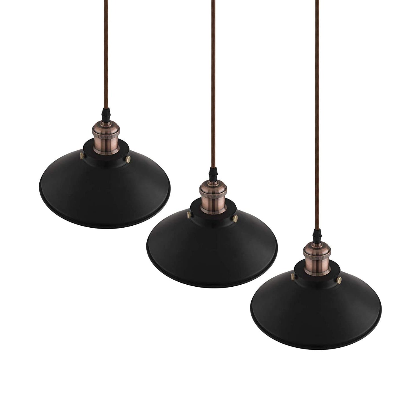 3-Lights Linear Cone Shade Cluster Chandelier Hanging Light, Decorative, Black, Kitchen Area and Dining Room Light, LED/Filament Light