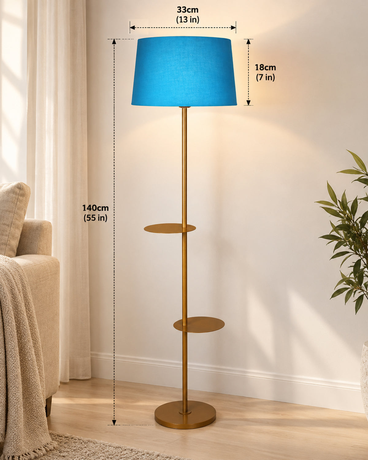 Contemporary Duo Shelf Metal Floor Lamp, Bedside Living room Office Home Decor Lamp, Golden