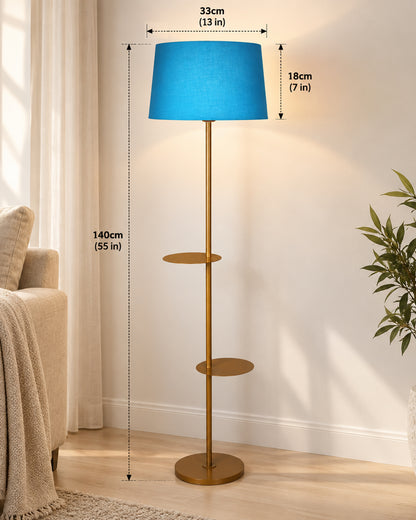 Contemporary Duo Shelf Metal Floor Lamp, Bedside Living room Office Home Decor Lamp, Golden