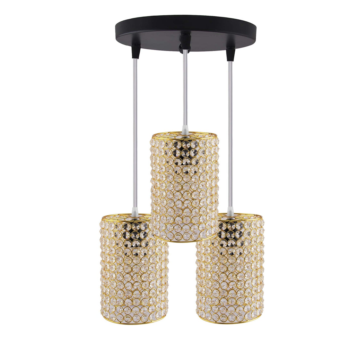 3-Lights Round Golden Cluster Chandelier Crystal Golden Barrel Hanging Light, E27 Holder, Decorative, URBAN Retro, Nordic Style, LED/Filament Bulb