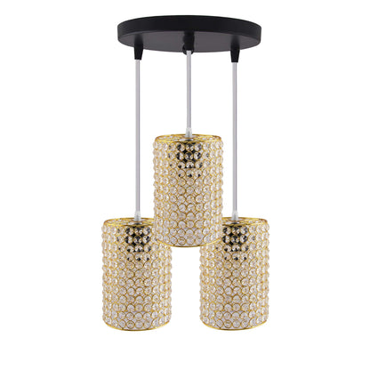 3-Lights Round Golden Cluster Chandelier Crystal Golden Barrel Hanging Light, E27 Holder, Decorative, URBAN Retro, Nordic Style, LED/Filament Bulb