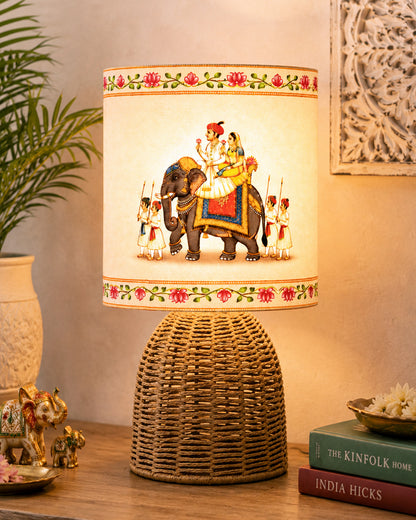 Homesake® Raffia Rattan Table Lamp with Fabric Shade, Small Nightstand Lamp, Natural Wicker Bedside Lamp for Bedroom, Living Room, Study & Home Décor, Livra Collection | E27 Holder