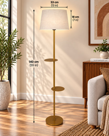 Contemporary Duo Shelf Metal Floor Lamp, Bedside Living room Office Home Decor Lamp, Golden
