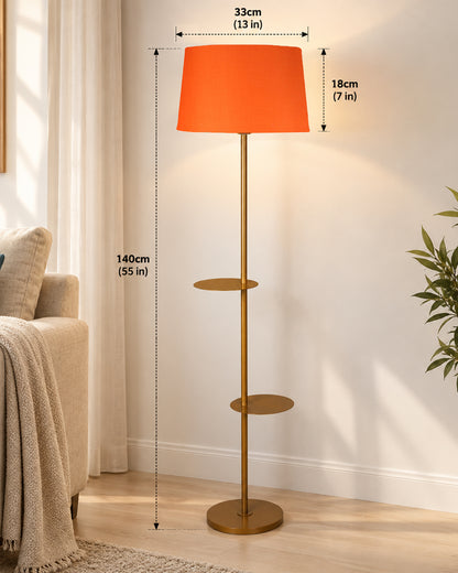 Contemporary Duo Shelf Metal Floor Lamp, Bedside Living room Office Home Decor Lamp, Golden