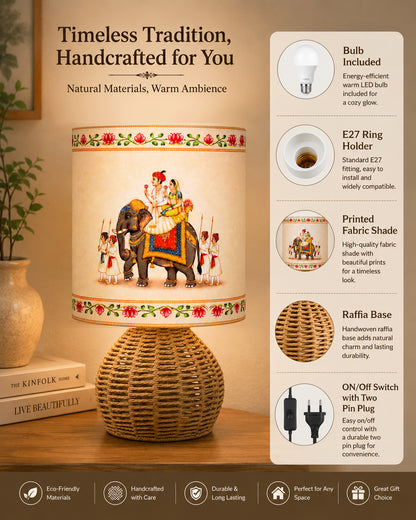 Homesake® Shade Rattan Table Lamp for Bedroom & Living Room, Natural Wicker Bedside Lamp for Bedroom, Living Room & Home Décor, E27 Holder, Livra, Scandinavian, Minimal Style Lighting (Round, Jute)