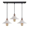 3-Lights Linear White Cone Shade Cluster Chandelier Hanging Light, Decorative, Black, Kitchen Area and Dining Room Light, LED/Filament Light