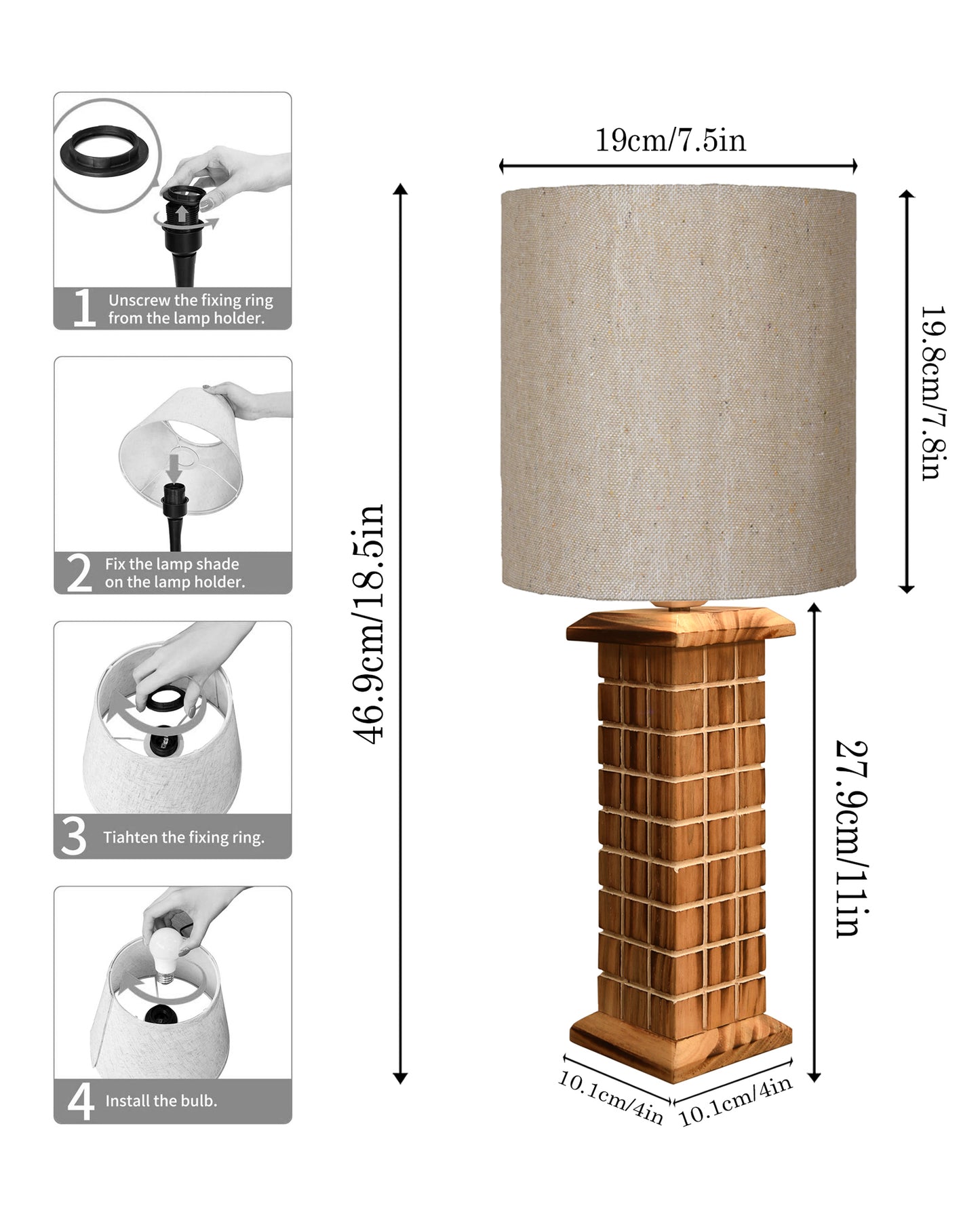Rustic Beige Table Lamp New York Skyline with Fabric Shade, Table Light, Home Décor, Office, Gift, Jute Drum
