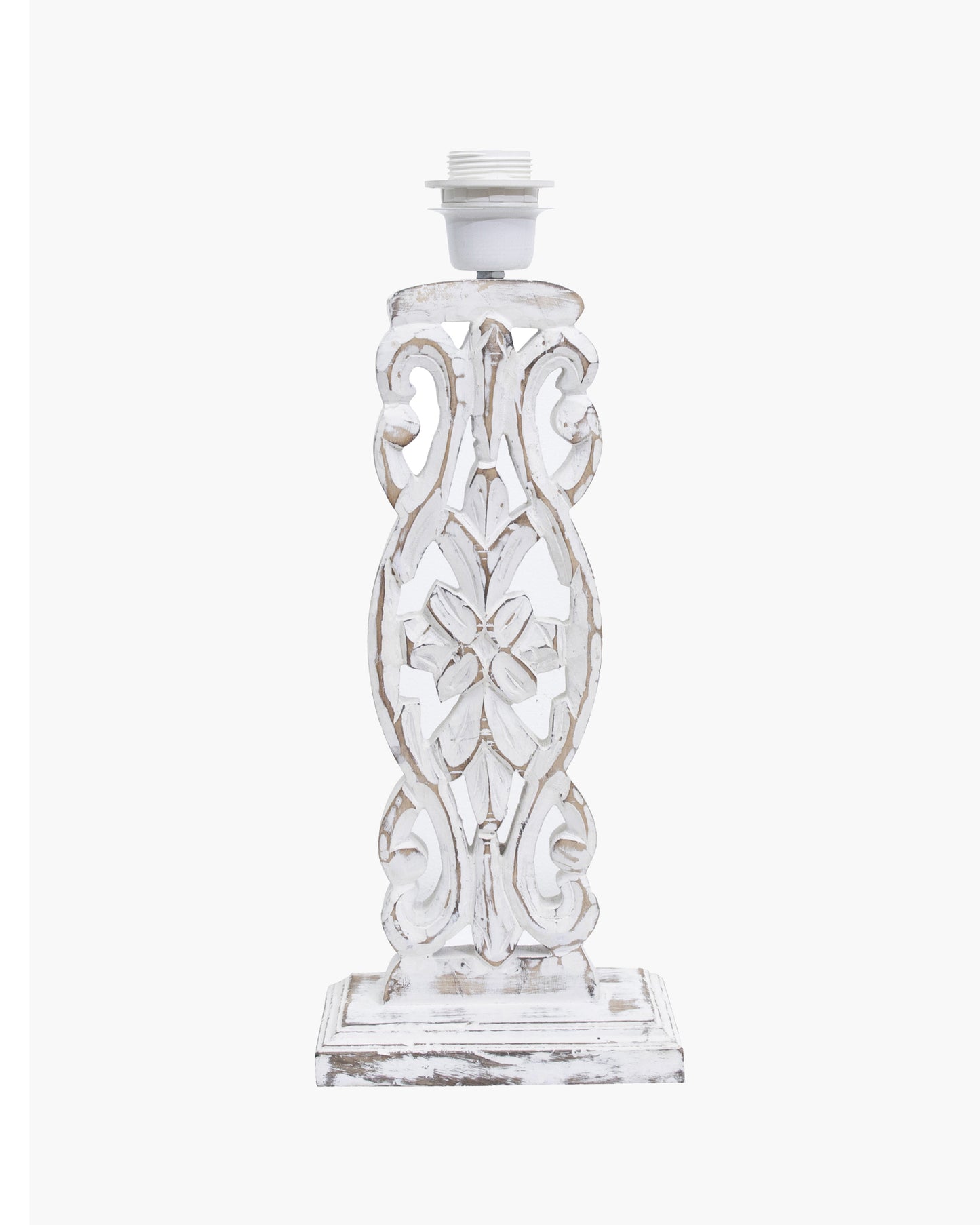 Sculptural Hand Carved Wood Table Lamp with Oval White shade, Antique Black