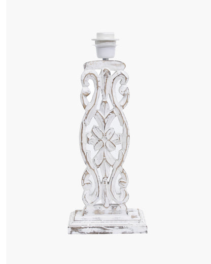 Sculptural Hand Carved Wood Table Lamp with Oval White shade, Antique Black