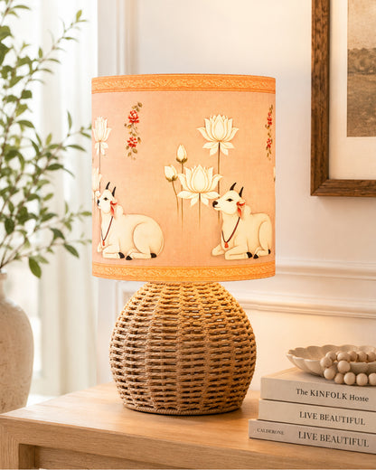 Homesake® Shade Rattan Table Lamp for Bedroom & Living Room, Natural Wicker Bedside Lamp for Bedroom, Living Room & Home Décor, E27 Holder, Livra, Scandinavian, Minimal Style Lighting (Round, Jute)