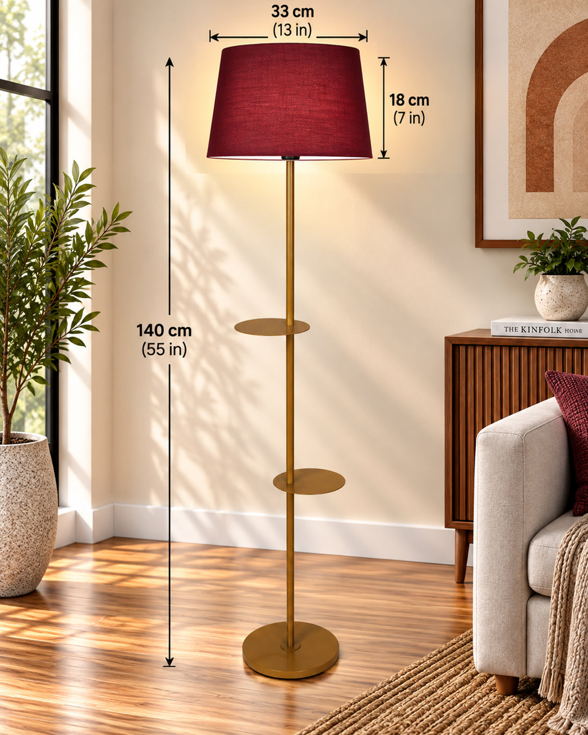 Contemporary Duo Shelf Metal Floor Lamp, Bedside Living room Office Home Decor Lamp, Golden