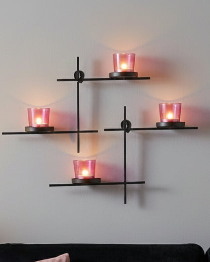 Homesake® Black Scorching Ladder with Pair of Votive Wall Hanging Candle Tealight Holder, Set of 2