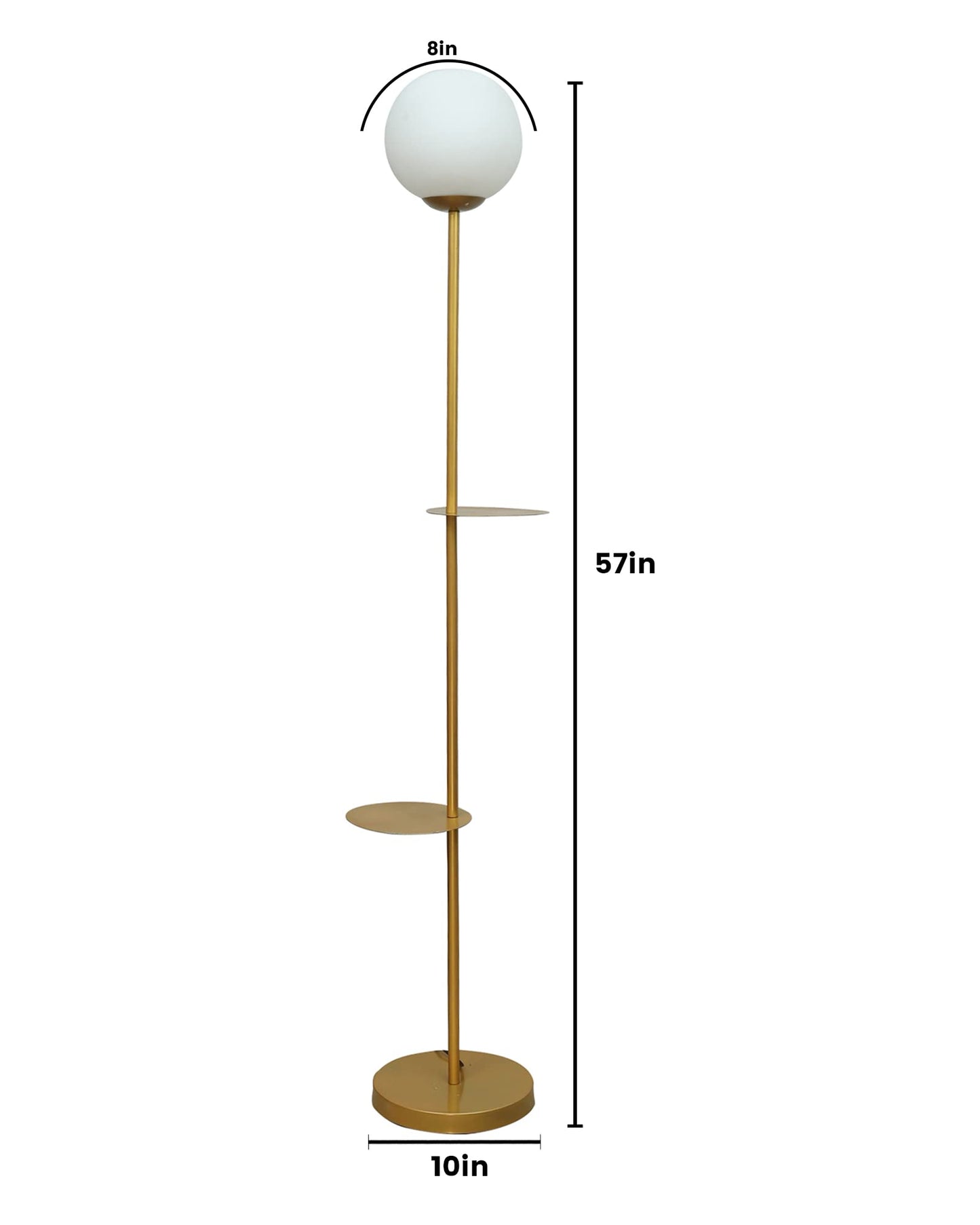 Homesake® Contemporary Duo Shelf Metal Floor Lamp for Living Room | Bedside Side Lamp for Living room Office Home Decor Standing Lamp | Black, White Globe (Black)