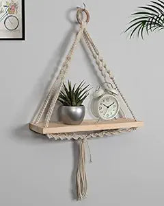 Macrame Wall Hanging Decor, Home Decor, Wall Shelves, Wall Hangings for Home Decoration, Wall Decor, Room Decor Items for Bedroom, Aesthetic Room Decor, Wall Hanging, Bedroom Decoration Items, Gift Items, Triangle Floating Shelf