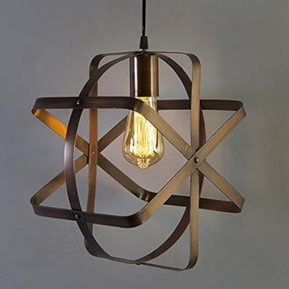 Industrial Globe Pendant Light, Vintage Metal Spherical Lantern Chandelier Ceiling Light Fixture, Antique Copper finish, E27 Filament edison retro country style