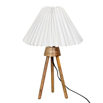 Wood Tripod Small Table Lamps, Rustic Antique Dimmable Bedside Lamp with Linen Lampshade, Nightstand Lamp for Nursery, Bedroom, Kid Room, Living Room,
