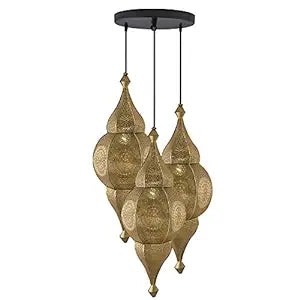 3-Lights Round Cluster Chandelier Ceiling Antique Classic Moroccan Nargis Hanging Pendant Light with Braided Cord, URBAN Retro, Nordic Style, LED/Filament Bulb