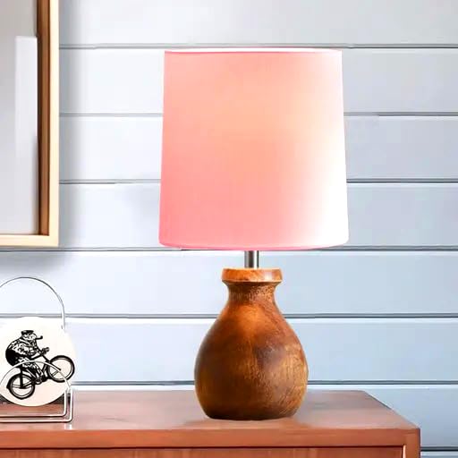 Mini Farmhouse Wooden Dowel Pot Table Lamp Dome Vintage Small Lamps Decorative for Small Spaces Bedside Lamps Suitable for Nightstand Children's Room or University Dormitory, Green