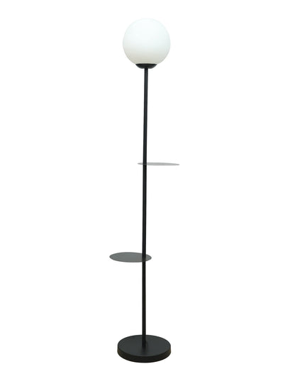 Homesake® Contemporary Duo Shelf Metal Floor Lamp for Living Room | Bedside Side Lamp for Living room Office Home Decor Standing Lamp | Black, White Globe (Black)