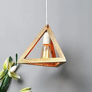 Wooden Triangle Hanging Light with Holder