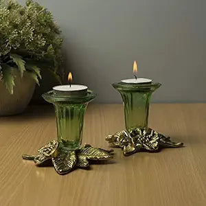 Antique Gold Candle Stand Grapevine, Diya Holder, Set of Two