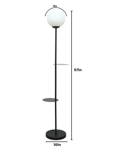 Homesake® Contemporary Duo Shelf Metal Floor Lamp for Living Room | Bedside Side Lamp for Living room Office Home Decor Standing Lamp | Black, White Globe (Black)