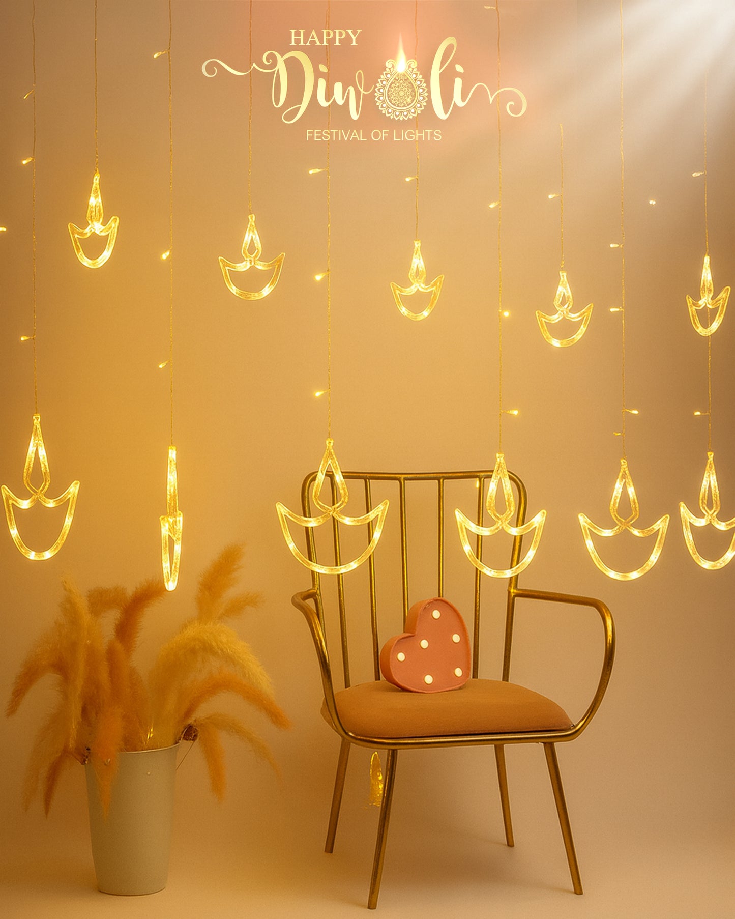 Homesake® 12 Diya Curtain Fairy String Led Diya Light with Plug in String Lights with 8 Modes, Diwali, Christmas Festive Lights, Pooja Room Decor for Indoor Outdoor Window Wall Home Party (Warm White)