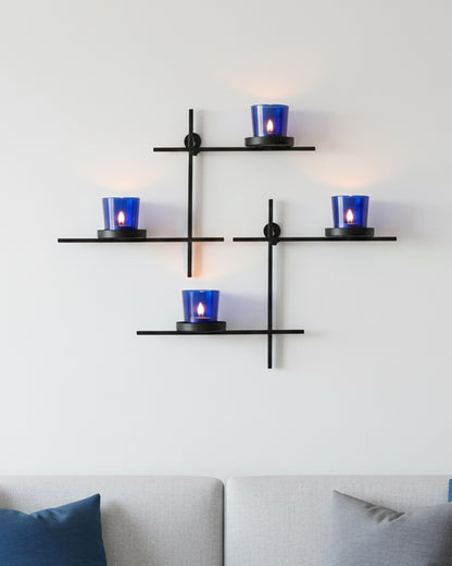 Homesake® Black Scorching Ladder with Pair of Votive Wall Hanging Candle Tealight Holder, Set of 2