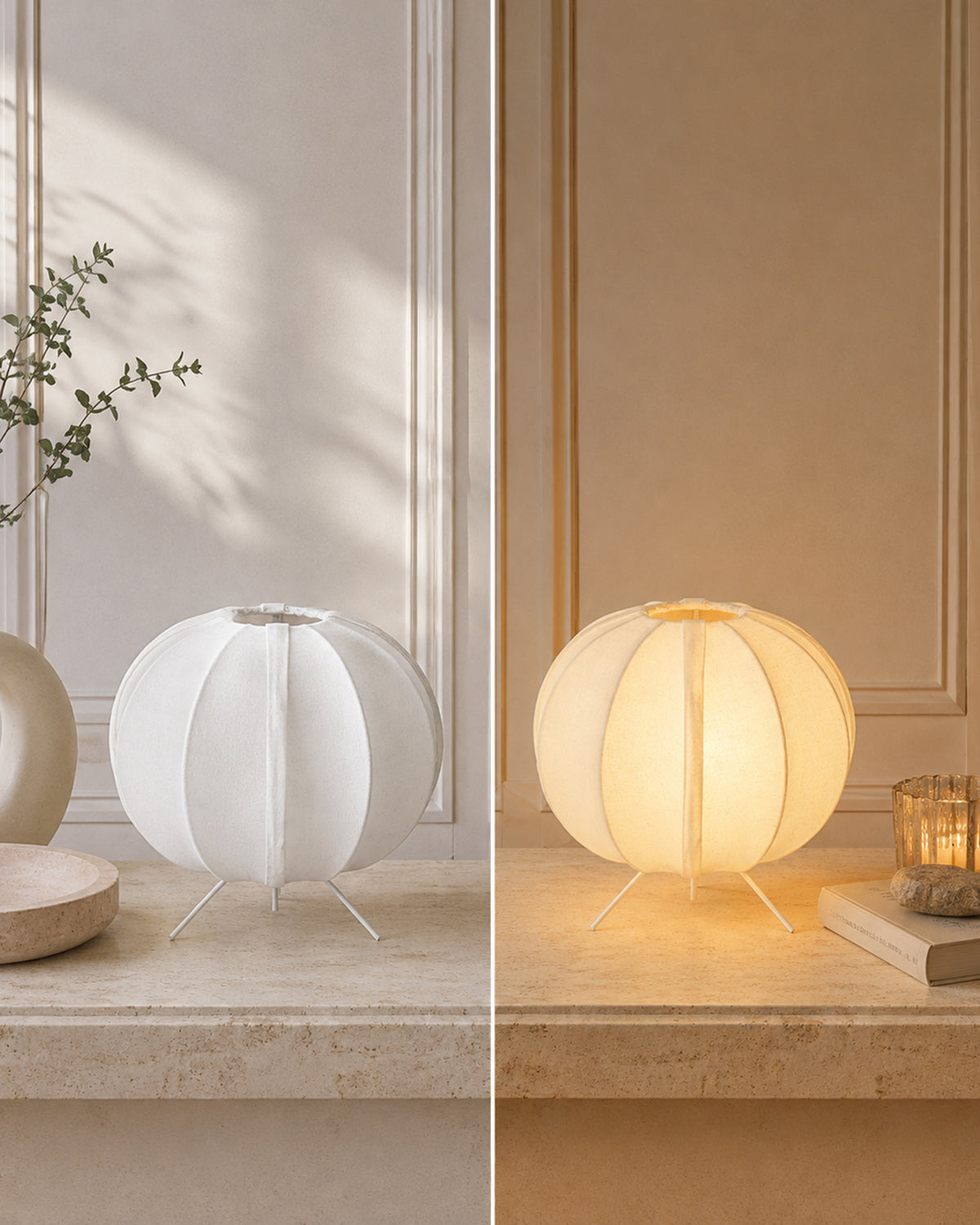 Homesake® Traditional Style Design Living Room Silk Fabric Table Lamp for Home and Hotel Decoration Ball Shade Silk Restaurant Table Lamps White