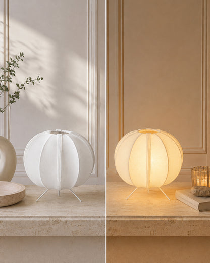 Homesake® Traditional Style Design Living Room Silk Fabric Table Lamp for Home and Hotel Decoration Ball Shade Silk Restaurant Table Lamps White