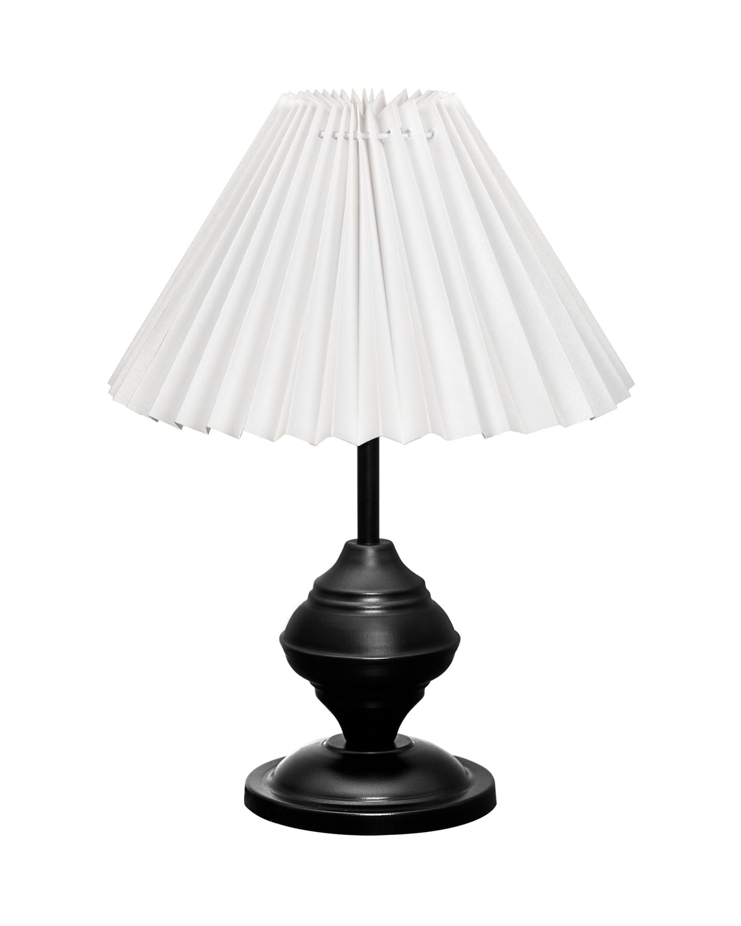 Bedside Black Metal Table Lamp with Fabric Shade, E27 holder, Urn, Pleated Jute Shade