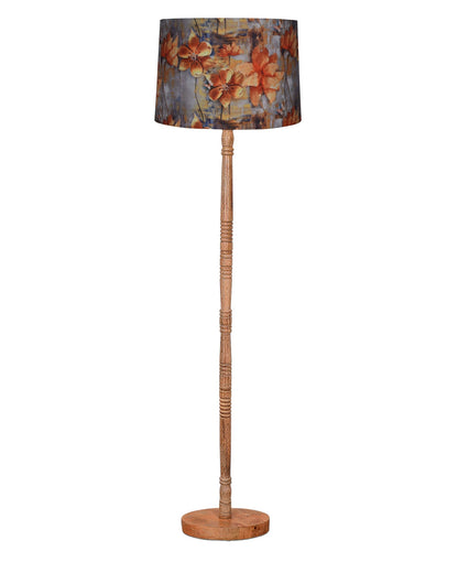 Homesake® Mid Century Modern Floor Lamp for Living Room | Hand turned | Corner Lamp for Living Room, Stand Lamp with Fabric Lampshade for Bedroom, Study Room and Office, (Vine and Flowers)