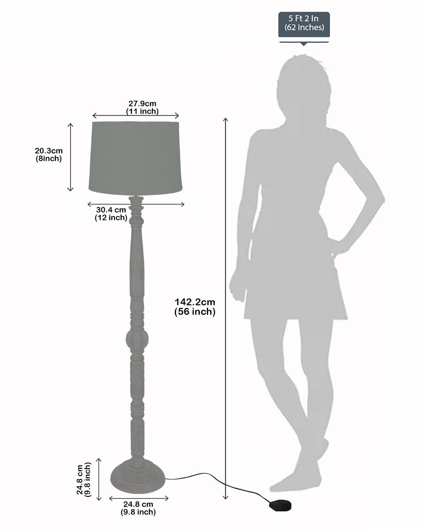 Royal Carving Antique white finish wooden floor lamp with Beige Fabric Lamp Shade