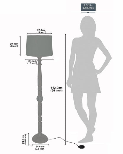 Royal Carving Antique white finish wooden floor lamp with Beige Fabric Lamp Shade