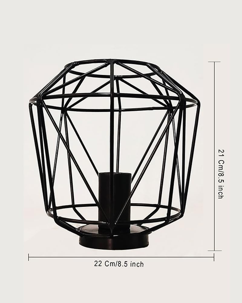 Homesake® Metal Cage Table Lamp, Vintage Flame E27 Decorative Bedside Incandescent Light (Geometric), Black