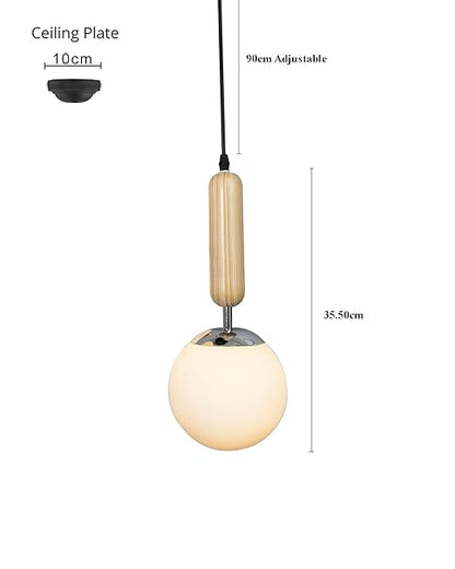Wood Bullet Lamp with chrome cap Ceiling lamp white frosted glass globe Pack of 1