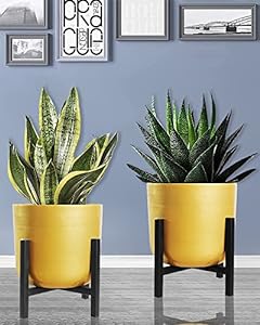 Mid Century Plant Stand with Pot Included 8 Inch Large Metal Planter Pot with Stand,Pack of 1