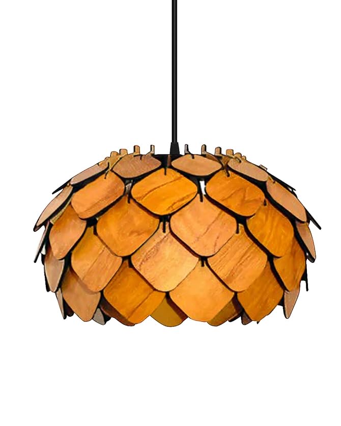 Homesake® Handcrafted Wooden Pendant lamp, Design Ceiling lamp,Hanging lamp Home decor Chandelier Light | E27 Bulb Included | Decoration for restaurants, Hotel, Home,Bedroom, Dining & Café
