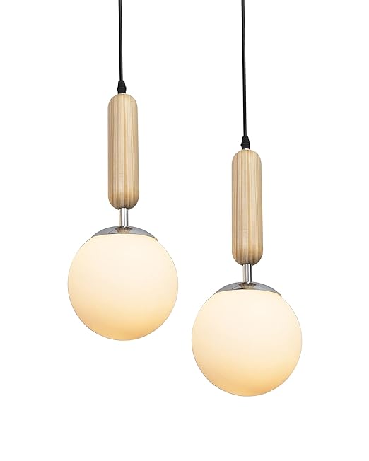 Wood Bullet Lamp with chrome cap Ceiling lamp white frosted glass globe Pack of 1