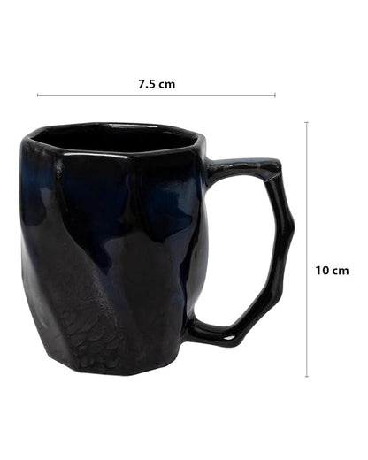 Black Hexagon Handmade Irish Coffee Tea & Beer Mugs,Altered Glaze Latte Cups, Strips