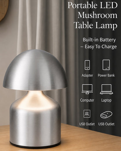 Table Lamp Portable Lamps for Bedroom, Night Lamp, Table Lamp for Bedroom & Living Room, Bedside Lamp, Dimming, 3 Colour Touch Control, Wireless Charging, Metal Mushroom, Gold
