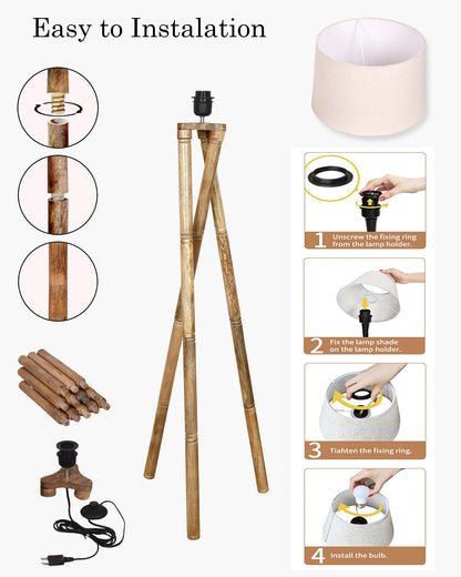 Cross-leg Wood Tripod Floor Lamp, Mid Century Standing Lamp, E27 Lamp Base, With Shade Modern Design Floor Reading Lamp for Living Room Bedroom, Study Room and Office