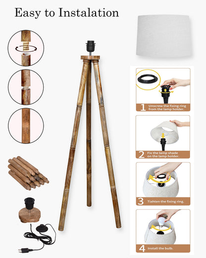 Wood Tripod Floor Lamp, Mid Century Standing Lamp, E27 Lamp Base, With shade Modern Design Floor Reading Lamp for Living Room Bedroom, Study Room and Office